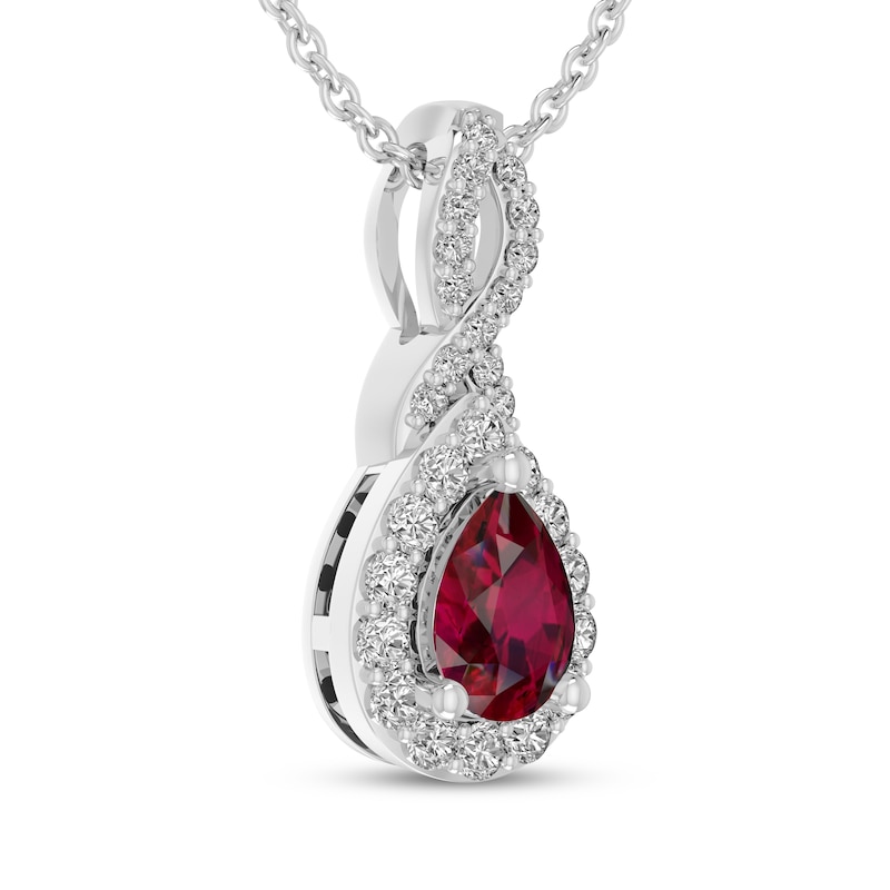 Main Image 2 of Pear-Shaped Lab-Created Ruby & White Lab-Created Sapphire Drop Necklace Sterling Silver 18"