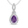 Thumbnail Image 1 of Pear-Shaped Amethyst & White Lab-Created Sapphire Drop Necklace Sterling Silver 18"