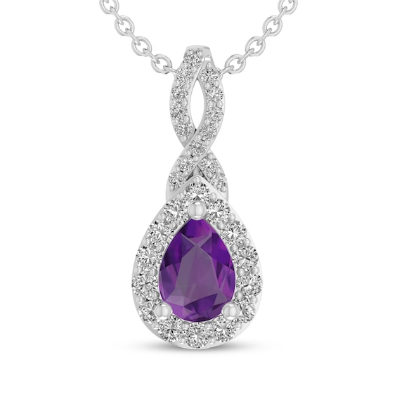 Pear-Shaped Amethyst & White Lab-Created Sapphire Drop Necklace Sterling Silver 18"