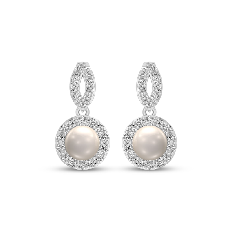 Main Image 2 of Cultured Pearl & White Lab-Created Sapphire Halo Drop Earrings Sterling Silver