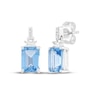 Thumbnail Image 1 of Emerald-Cut Swiss Blue Topaz & White Lab-Created Sapphire Dangle Earrings Sterling Silver