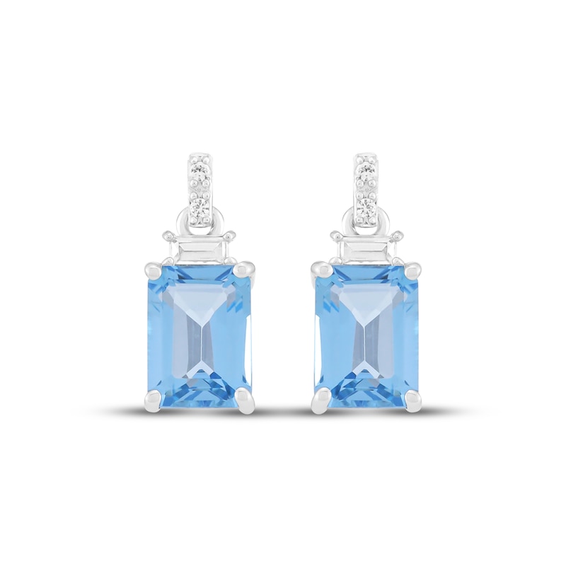 Main Image 2 of Emerald-Cut Swiss Blue Topaz & White Lab-Created Sapphire Dangle Earrings Sterling Silver
