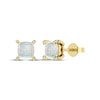 Thumbnail Image 1 of Cushion-Cut Lab-Created Opal & Diamond Accent Stud Earrings 10K Yellow Gold