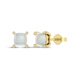 Cushion-Cut Lab-Created Opal & Diamond Accent Stud Earrings 10K Yellow Gold