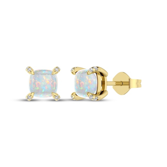 Cushion-Cut Lab-Created Opal & Diamond Accent Stud Earrings 10K Yellow Gold