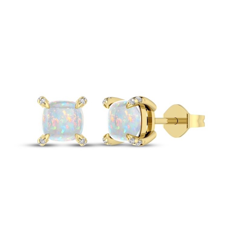 Main Image 1 of Cushion-Cut Lab-Created Opal & Diamond Accent Stud Earrings 10K Yellow Gold