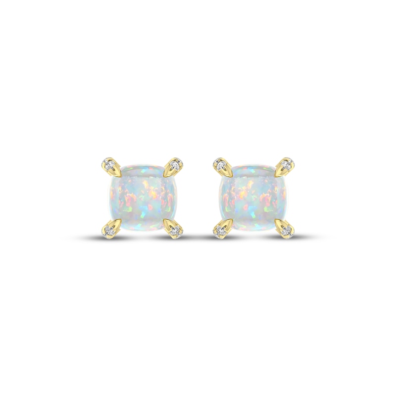 Main Image 2 of Cushion-Cut Lab-Created Opal & Diamond Accent Stud Earrings 10K Yellow Gold