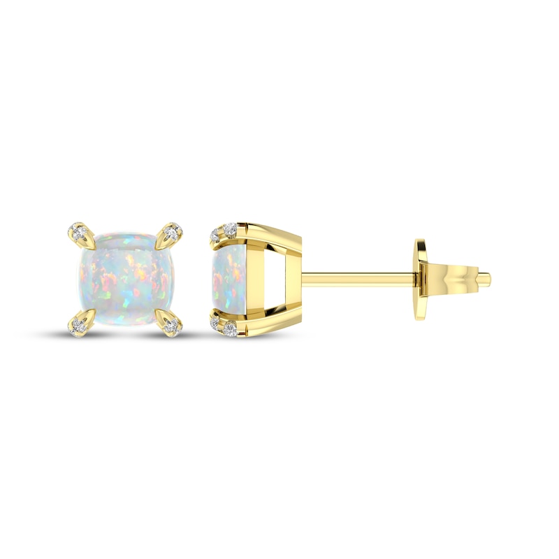 Main Image 3 of Cushion-Cut Lab-Created Opal & Diamond Accent Stud Earrings 10K Yellow Gold