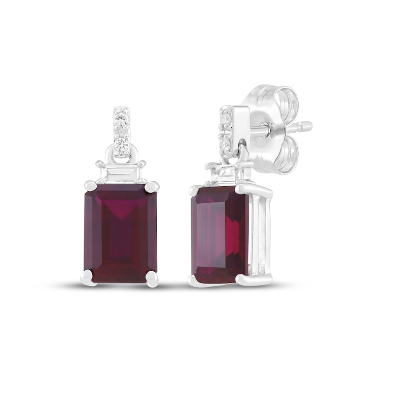 Main Image 1 of Emerald-Cut Lab-Created Ruby & White Lab-Created Sapphire Dangle Earrings Sterling Silver