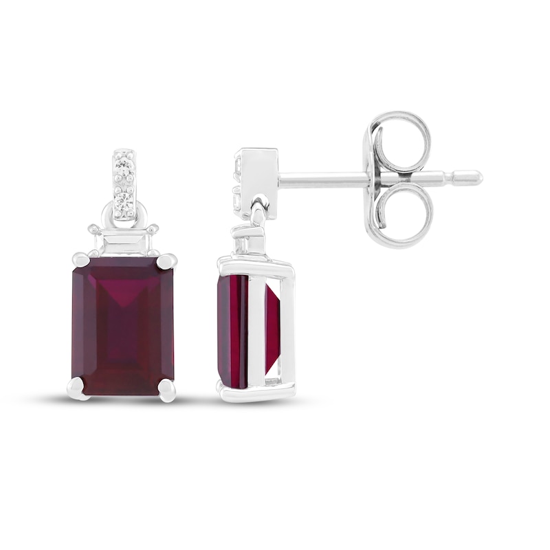 Main Image 3 of Emerald-Cut Lab-Created Ruby & White Lab-Created Sapphire Dangle Earrings Sterling Silver