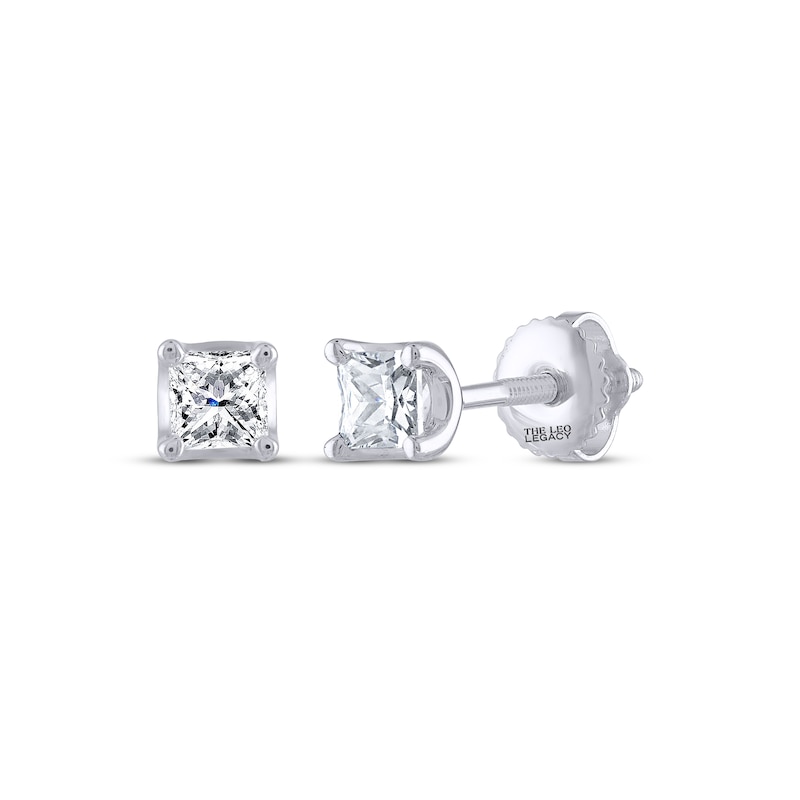 Main Image 1 of THE LEO Legacy Lab-Grown Diamond Princess-Cut Solitaire Stud Earrings 1/2 ct tw 14K White Gold (F/VS2)