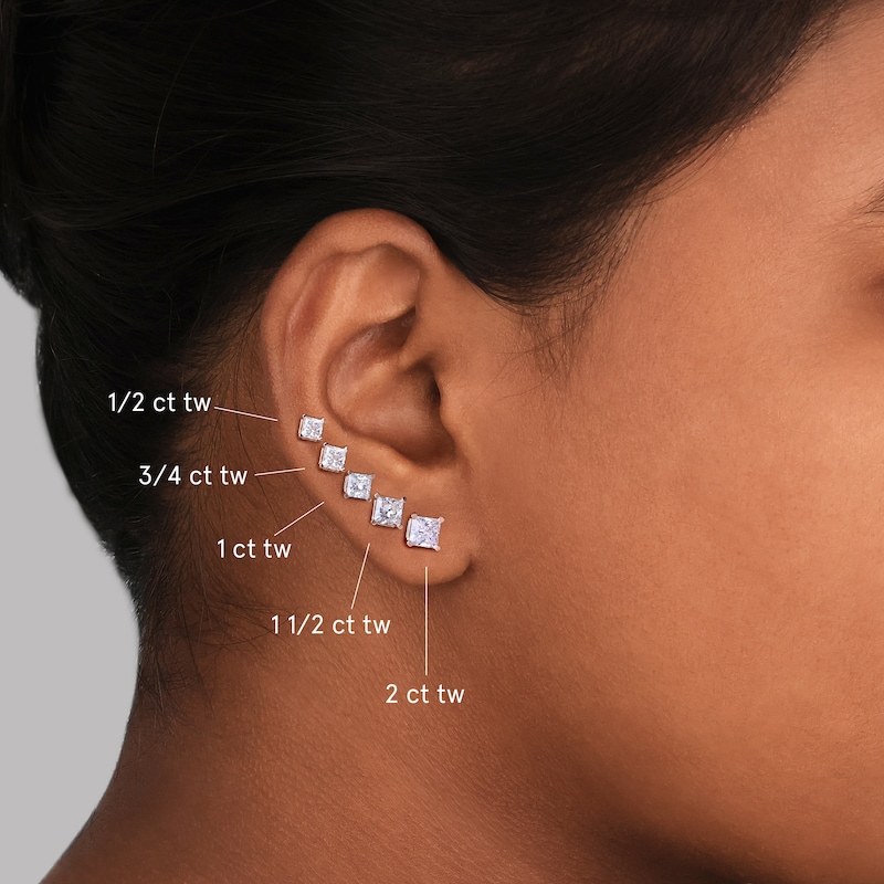 Main Image 5 of THE LEO Legacy Lab-Grown Diamond Princess-Cut Solitaire Stud Earrings 1/2 ct tw 14K White Gold (F/VS2)