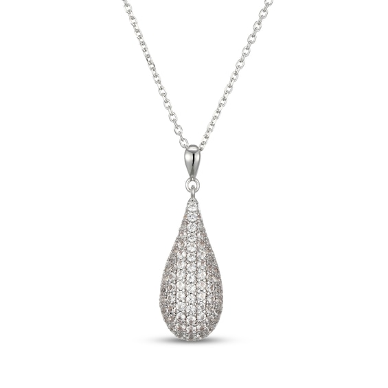 STUDIO BY KAY White Lab-Created Sapphire Domed Teardrop Necklace Sterling Silver 18"