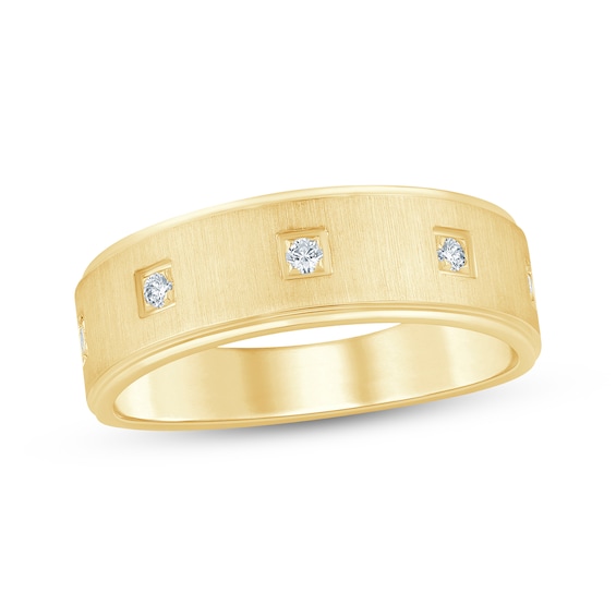 Now + Forever Diamond Five-Stone Satin Finish Wedding Band 1/8 ct tw 10K Yellow Gold