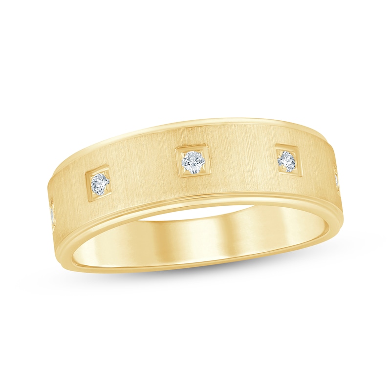 Main Image 1 of Now + Forever Diamond Five-Stone Satin Finish Wedding Band 1/8 ct tw 10K Yellow Gold