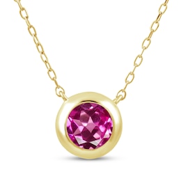 STUDIO BY KAY Pink Lab-Created Sapphire Bezel-Set Solitaire Necklace 24K Yellow Gold Vermeil Sterling Silver 18"
