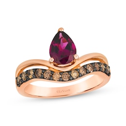 Le Vian Pear-Shaped Rhodolite Garnet Contour Ring 3/8 ct tw Diamonds 14K Strawberry Gold