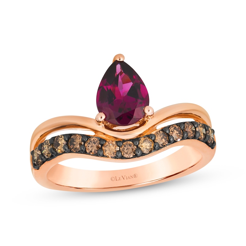 Main Image 1 of Le Vian Pear-Shaped Rhodolite Garnet Contour Ring 3/8 ct tw Diamonds 14K Strawberry Gold