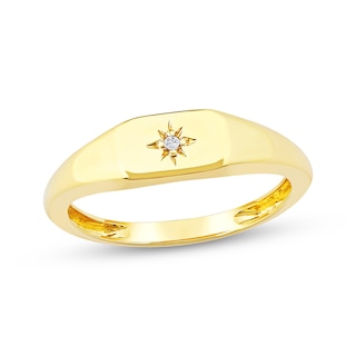 STUDIO BY KAY Diamond Accent Sunburst Signet Ring 24K Yellow Gold Vermeil Sterling Silver