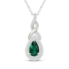 Thumbnail Image 1 of Pear-Shaped Lab-Created Emerald & White Lab-Created Sapphire Swirl Necklace Sterling Silver 18"