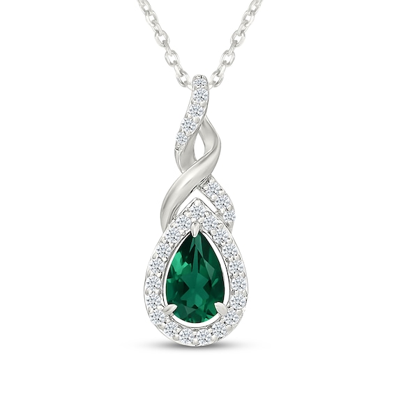 Pear-Shaped Lab-Created Emerald & White Lab-Created Sapphire Swirl Necklace Sterling Silver 18"