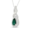 Thumbnail Image 2 of Pear-Shaped Lab-Created Emerald & White Lab-Created Sapphire Swirl Necklace Sterling Silver 18"