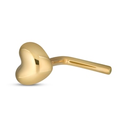 Heart L-Shape Nose Stud Solid 14K Yellow Gold
