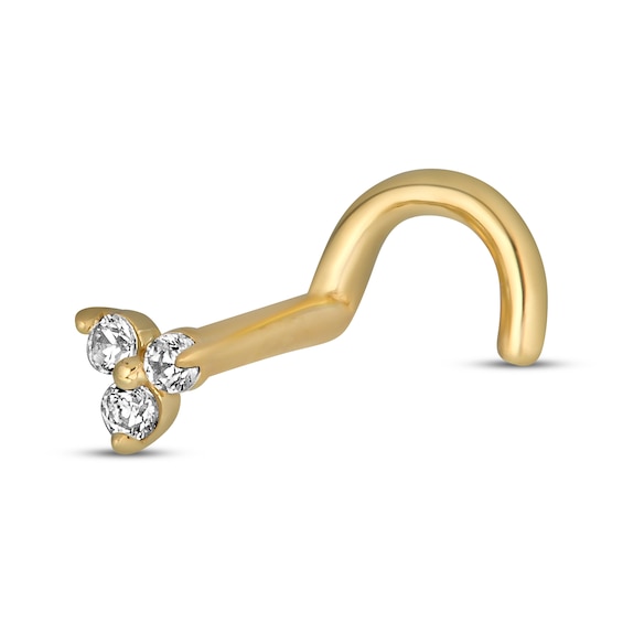 Cubic Zirconia Trio Screw-Style Nose Stud Solid 14K Yellow Gold