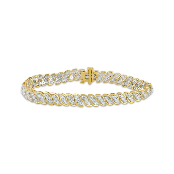 Diamond Swirl Link Bracelet 4 ct tw 10K Yellow Gold 7.25"
