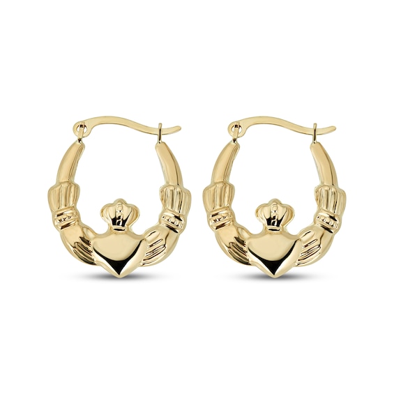 Claddagh Hoop Earrings 14K Yellow Gold