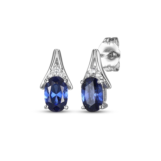 Oval-Cut Blue Lab-Created Sapphire & White Lab-Created Sapphire Drop Earrings Sterling Silver