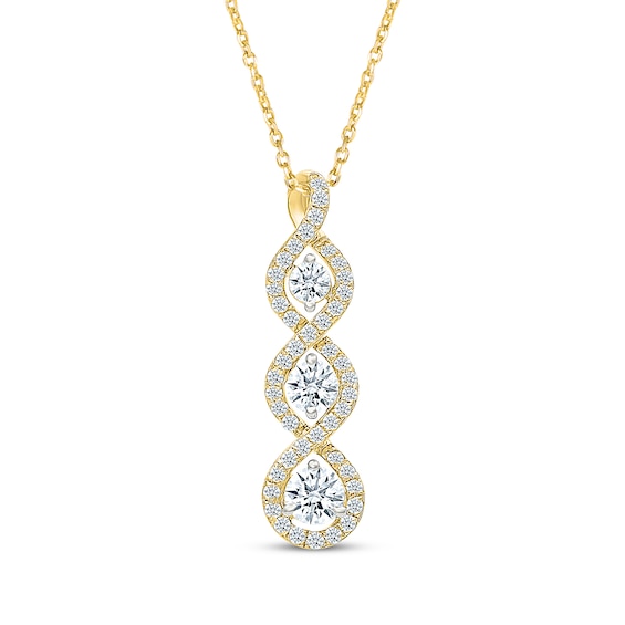 Memories Moments Magic Lab-Grown Diamond Three-Stone Twist Necklace 1 ct tw 10K Yellow Gold 18"