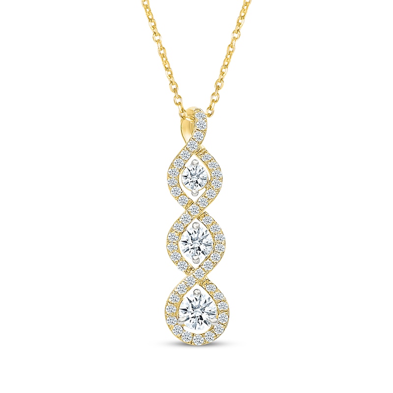 Main Image 1 of Memories Moments Magic Lab-Grown Diamond Three-Stone Twist Necklace 1 ct tw 10K Yellow Gold 18"