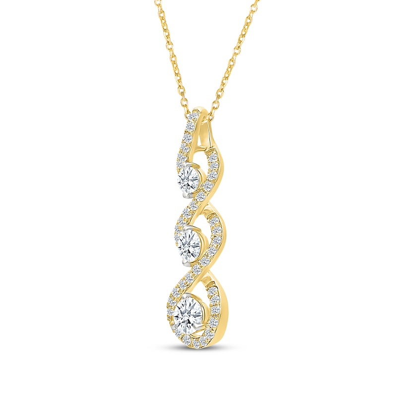 Main Image 2 of Memories Moments Magic Lab-Grown Diamond Three-Stone Twist Necklace 1 ct tw 10K Yellow Gold 18"