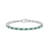 Thumbnail Image 1 of Oval-Cut Lab-Created Emerald & White Lab-Created Sapphire Link Bracelet Sterling Silver 7.25"