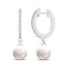 Thumbnail Image 1 of Cultured Pearl & White Lab-Created Sapphire Hoop Dangle Earrings Sterling Silver