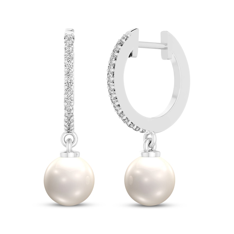 Main Image 1 of Cultured Pearl & White Lab-Created Sapphire Hoop Dangle Earrings Sterling Silver