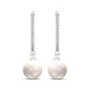 Thumbnail Image 2 of Cultured Pearl & White Lab-Created Sapphire Hoop Dangle Earrings Sterling Silver
