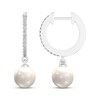 Thumbnail Image 3 of Cultured Pearl & White Lab-Created Sapphire Hoop Dangle Earrings Sterling Silver