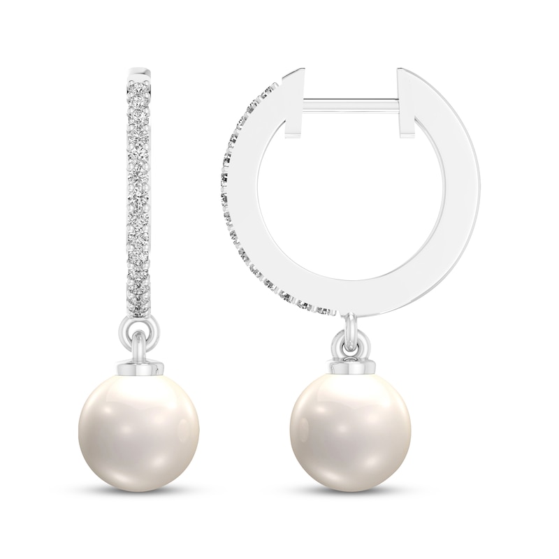 Main Image 3 of Cultured Pearl & White Lab-Created Sapphire Hoop Dangle Earrings Sterling Silver