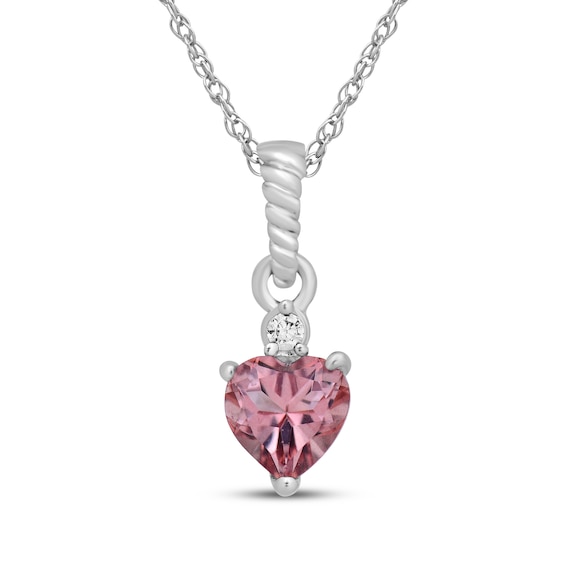 Heart-Shaped Natural Morganite & Lab-Grown Diamond Accent Necklace Sterling Silver 18"