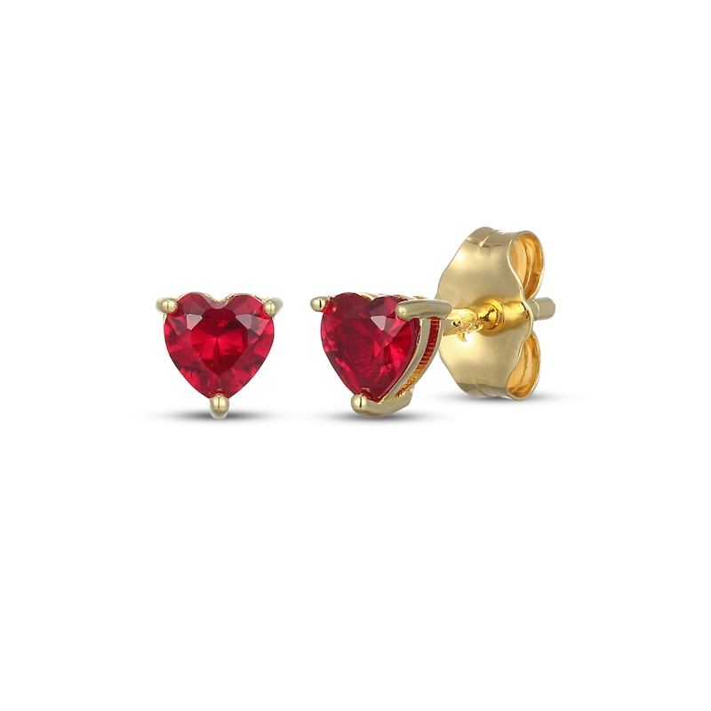 Main Image 1 of STUDIO BY KAY Heart-Shaped Lab-Created Ruby Solitaire Stud Earrings 24K Yellow Gold Vermeil Sterling Silver