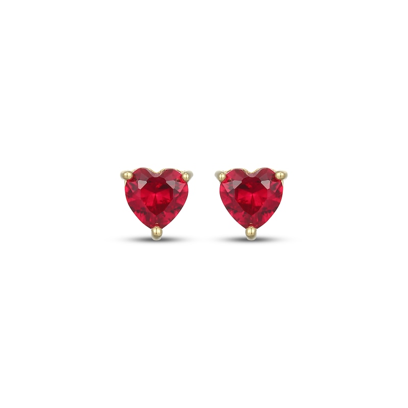 Main Image 2 of STUDIO BY KAY Heart-Shaped Lab-Created Ruby Solitaire Stud Earrings 24K Yellow Gold Vermeil Sterling Silver