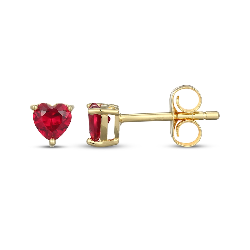 Main Image 3 of STUDIO BY KAY Heart-Shaped Lab-Created Ruby Solitaire Stud Earrings 24K Yellow Gold Vermeil Sterling Silver