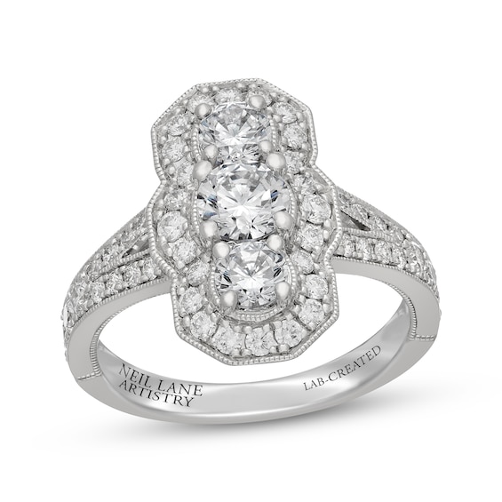 Neil Lane Artistry Round-Cut Lab-Grown Diamond Vintage-Style Engagement Ring 1-3/4 ct tw 14K White Gold
