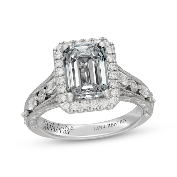 Neil Lane Artistry Heritage Emerald-Cut Lab-Grown Diamond Halo Engagement Ring 3-3/4 ct tw Platinum