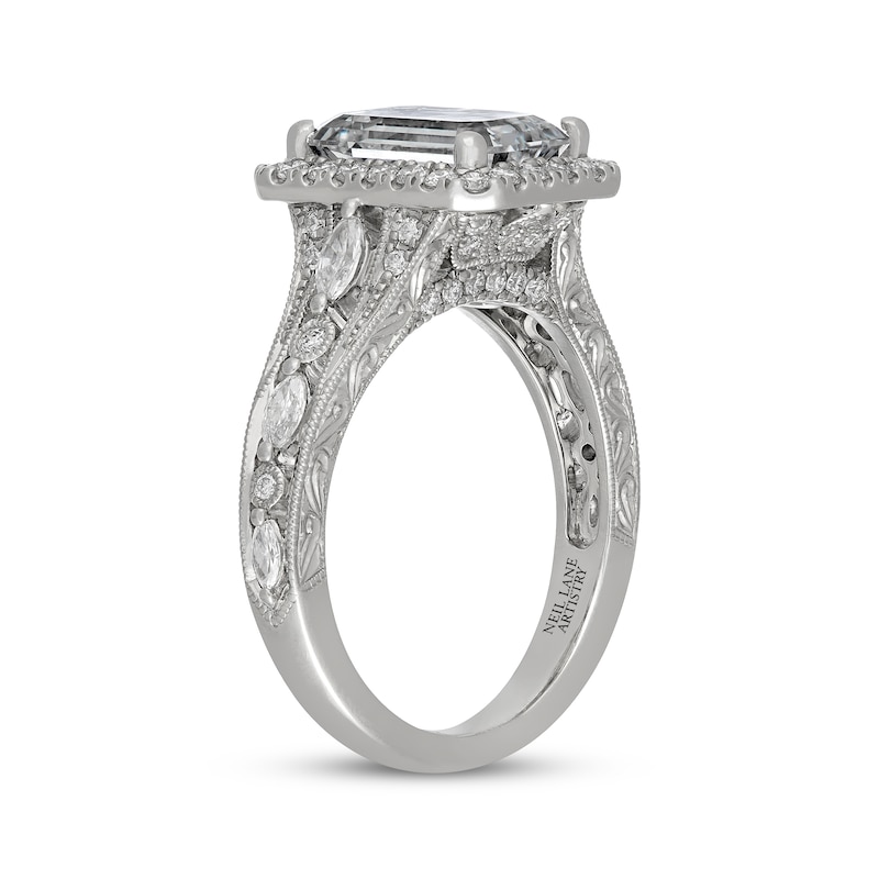 Main Image 2 of Neil Lane Artistry Heritage Emerald-Cut Lab-Grown Diamond Halo Engagement Ring 3-3/4 ct tw Platinum