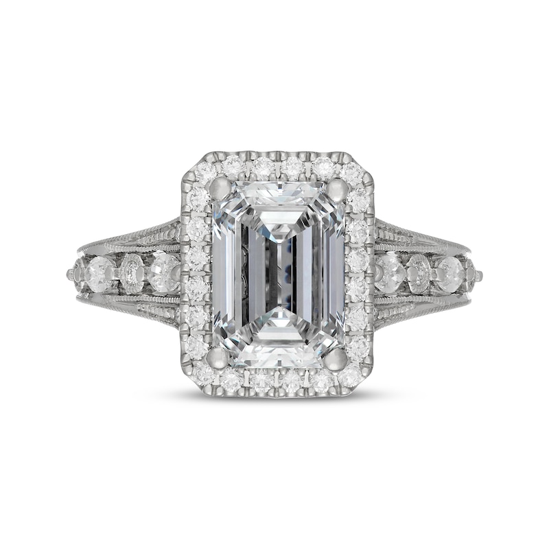 Main Image 3 of Neil Lane Artistry Heritage Emerald-Cut Lab-Grown Diamond Halo Engagement Ring 3-3/4 ct tw Platinum