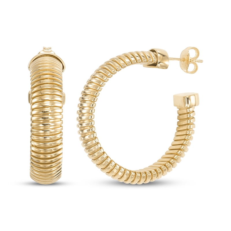 Main Image 1 of Ribbed Hoop Earrings 24K Yellow Gold Vermeil Sterling Silver 30mm