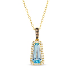 Le Vian Baguette-Cut Blue Topaz Drop Necklace 1/4 ct tw Diamonds 14K Honey Gold 19"